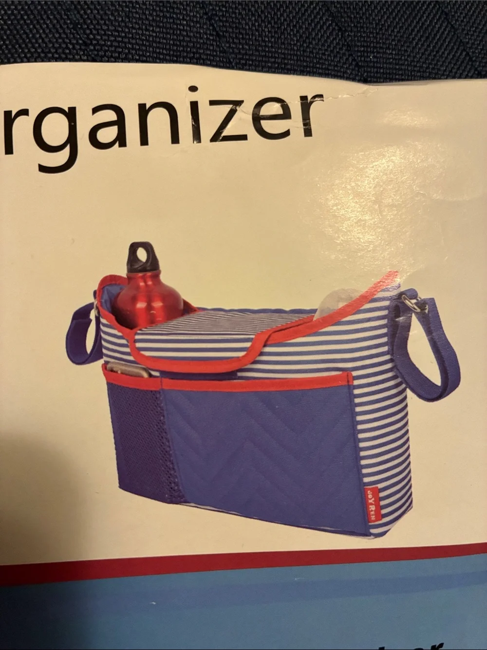 Blue/White Striped Stroller Organizer w/ Bottle Holder & Changing Pad 36x17x14